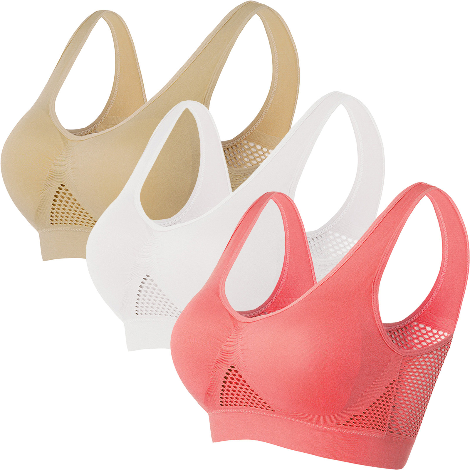 Aboser Plus Size Sports Bras for Women 3 Pack High Impact Bras Breathable Cool Padded Bra Workout Running Yoga Bras Racerback Liftup Air Bras